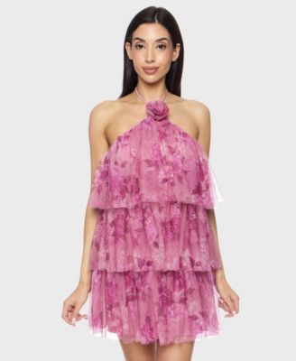 Alex & Sophia - Printed Short Halter Dress