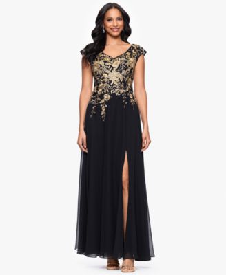 Betsy & Adam - Petites Chiffon V-Neck Long A-Line Dress