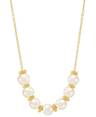 Macy's - Cultured Freshwater Pearl (6 - 61/2mm) & Polished Rondelle Collar Necklace in 14k Gold-Plated Sterling Silver