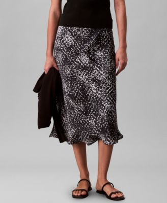 Calvin Klein - Women's Printed Textured Satin Midi Skirt