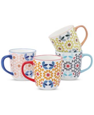 Lorren Home Trends - Geo Floral Mugs, Assorted Set of 4