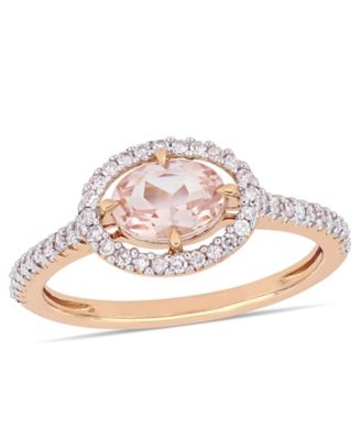 Macy's - Morganite (3/4 ct.t.w.) and Diamond (1/4 ct.t.w.) Halo Ring in 14k Rose Gold