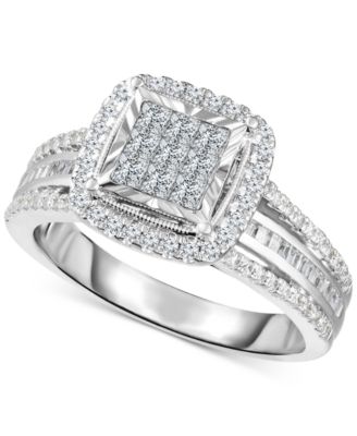 Macy's - Diamond Halo Cluster Engagement Ring (1 ct. t.w.) in 10k White Gold