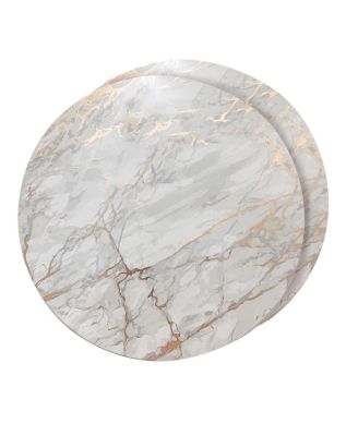 Dainty Home - Foiled Marble Granite Thick Cork Heat Resistant Dining Table Placemats Set of 2, 15" Round, Rose Gold