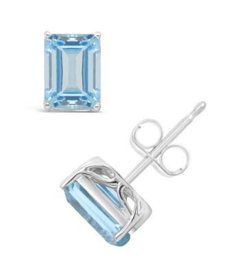 Macy's - Emerald-cut Stud Earrings in Sterling Silver. Available in Sky Blue Topaz (3-9/10 ct. t.w.) and Rose Quartz (3-1/8 ct. t.w.)