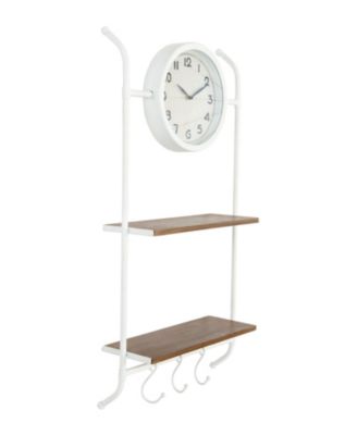 Storied Home - Wall Clock with 2 Shelves  3 Hooks
