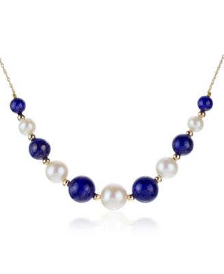 Macy's - White Freshwater Cultured Pearls (6.5-9.5mm) with Gemstone (6-10mm), and Gold Beads (3mm) in 14k Yellow Gold