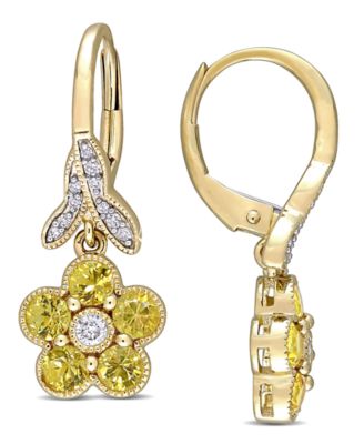 Macy's - Yellow Sapphire (1-1/5 ct. t.w.) & Diamond (1/7 ct. t.w.) Flower Drop Earrings in 10k Gold