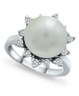Macy's - Imitation Pearl and Cubic Zirconia Halo Ring in Fine Silver Plate