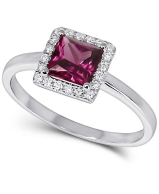 Macy's - Rhodolite (1 ct. t.w.) & Diamond (1/10 ct. t.w.) Square Halo Ring in 14k White Gold (Also in Peridot)