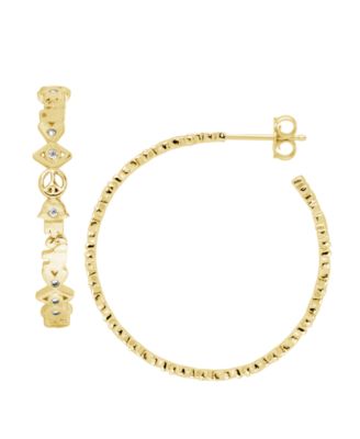 And Now This - Good Luck Symbols C Hoop Earring with Cubic Zirconia Accents Gold Plated