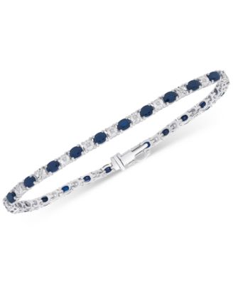 Macy's - Sapphire (3-3/8 ct. t.w.) & Diamond (1/10 ct. t.w.) Link Bracelet in Sterling Silver