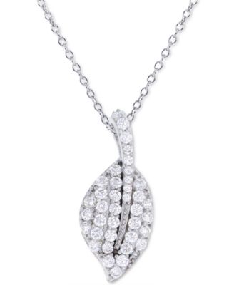 Macy's - Cubic Zirconia Leaf 18" Pendant Necklace in Sterling Silver