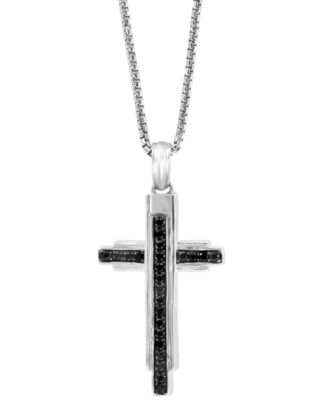 EFFY Collection - Men's Black Spinel Cross 18" Pendant Necklace (3/4 ct. t.w.) in Sterling Silver
