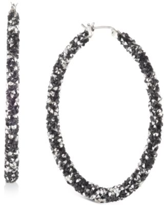 KARL LAGERFELD PARIS - Silver-Tone Crystal Hoop Earrings, 2"