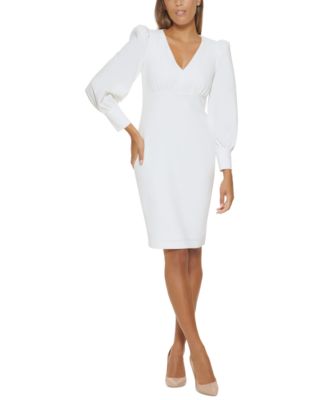 Calvin Klein - V-Neck Long-Sleeved Scuba-Crepe Sheath Dress