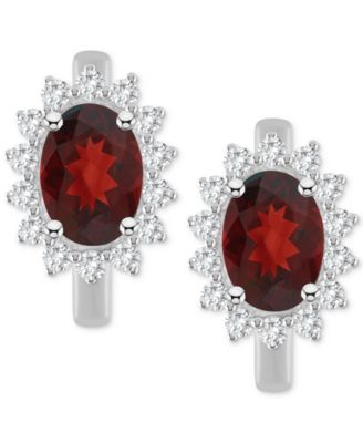 Macy's - Gemstone & White Topaz (1/2 ct. t.w.) Halo Hoop Earrings in Sterling Silver