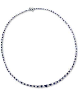 Macy's - Sapphire (8 ct. t.w.) & Diamond (1-1/2 ct. t.w.) All-Around Graduated 18" Collar Necklace in Sterling Silver
