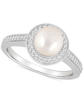 Macy's - Labradorite & Diamond (1/5 ct. t.w.) Halo Ring in Sterling Silver (Also in Onyx, Turquoise, & Cultured Freshwater Pearl)
