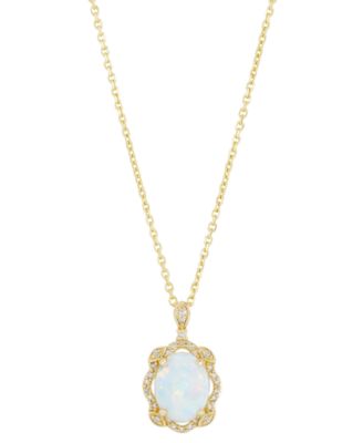 Macy's - Opal (1 ct. t.w.) & Diamond (1/10 ct. t.w.) 18" Pendant Necklace in 14k Gold
