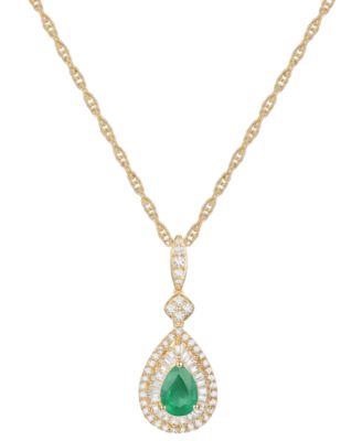 Macy's - Emerald (5/8 ct. t.w.) & Diamond (1/3 ct. t.w.) Teardrop Halo 18" Pendant Necklace in 14k Gold (Also in Ruby & Sapphire)