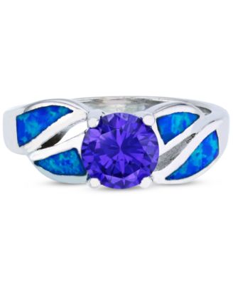 Macy's - Purple Cubic Zirconia & Lab-Grown Opal Inlay Ring in Sterling Silver