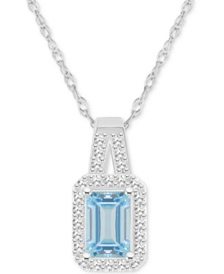 Macy's - Aquamarine (1/2 ct. t.w.) & Diamond (1/8 ct. t.w.) Halo 18" Pendant Necklace in Sterling Silver (Also in Opal)
