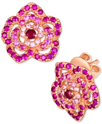 Le Vian - Passion Ruby (1/8 ct. t.w.) & Bubble Gum Pink Sapphire (1-1/6 ct. t.w.) Flower Stud Earrings in 14k Rose Gold
