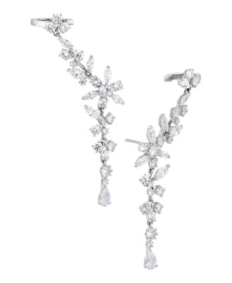 Eliot Danori - Silver-Tone Cubic Zirconia Flower Climber Drop Earrings