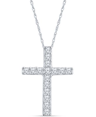 Macy's - Diamond Cross 18" Pendant Necklace (1/10 ct. t.w.) in 10k White Gold
