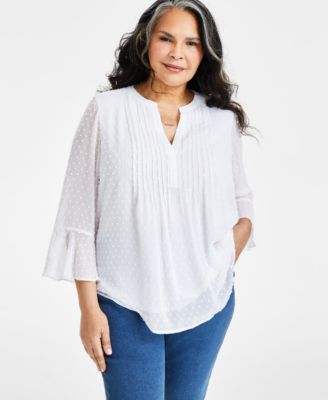 Style & Co - Plus Size Printed Pintuck-Pleat 3/4-Sleeve Top