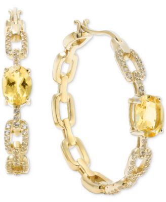 Macy's - Amethyst (2-3/8 ct. t.w.) & White Topaz (1 ct. t.w.) Medium Hoop Earrings in 14k Gold-Plated Sterling Silver, 1.25" (Also in Blue Topaz, Citrine, & Pink Topaz)