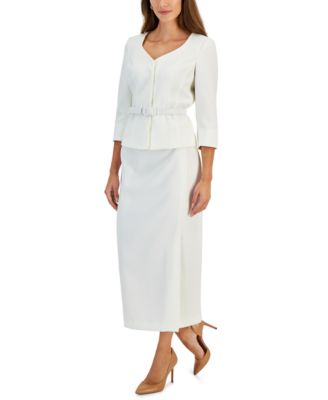 Le Suit - Women's 3/4-Sleeve Belted Jacket & Midi Skirt