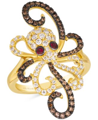 Le Vian - Chocolate Diamond (1/3 ct. t.w.), Nude Diamond (1/2 ct. t.w.) & Passion Ruby (1/20 ct. t.w.) Octopus Ring in 14k Gold