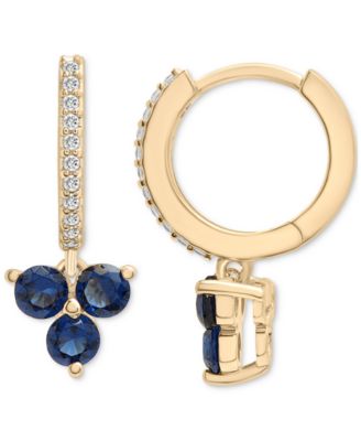 Macy's - Lab-Grown Blue Sapphire (7/8 ct. t.w.) & Diamond (1/20 ct. t.w.) Dangle Huggie Hoop Earrings in 14k Gold-Plated Sterling Silver