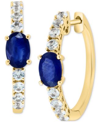 EFFY Collection - Sapphire (1-1/5 ct. t.w.) & White Sapphire (5/8 ct. t.w.) Small Hoop Earrings in 14k Gold, 0.75"