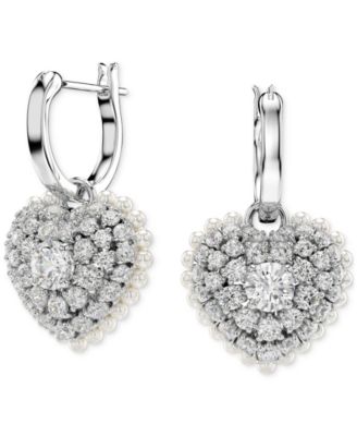 Swarovski - Rhodium-Plated Crystal & Imitation Pearl Heart Charm Hoop Earrings