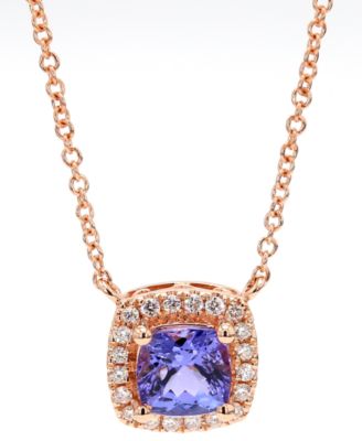 Macy's - Tanzanite (1-1/4 ct. t.w.) & Cushion Diamond (1/6 ct. t.w.) Pendant Necklace in 14k Rose Gold, 18"
