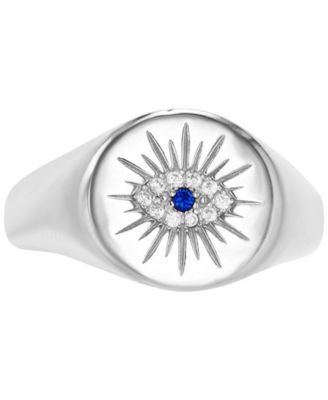 Macy's - Cubic Zirconia & Lab Grown Blue Spinel Accent Evil Eye Ring in Sterling Silver