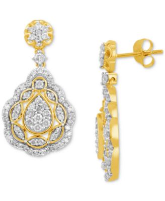 Macy's - Diamond Teardrop Cluster Drop Earrings (1-1/2 ct. t.w.) in 10k Gold