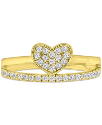 Macy's - Cubic Zirconia Heart Cluster Split Shank Ring in 14k Gold-Plated Sterling Silver