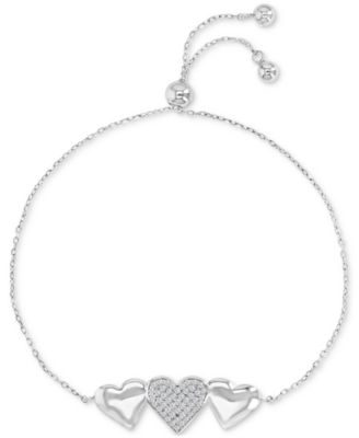 Macy's - Cubic Zirconia Pav&eacute; & Polished Triple Heart Chain Link Bolo Bracelet