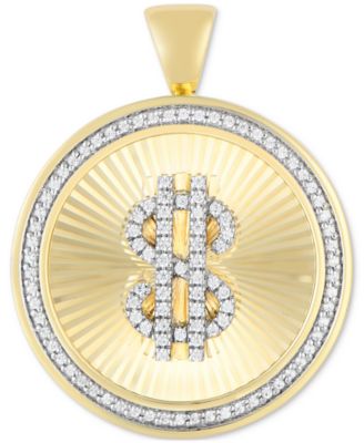 Macy's - Men's Diamond Dollar Sign Disc Pendant (3/8 ct. t.w.) in 10k Gold