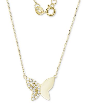 Macy's - Cubic Zirconia Demi Pav&eacute; Butterfly Pendant Necklace in 14k Gold-Plated Sterling Silver, 16 + 2" extender