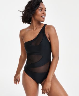 Bar III - Women's One-Shoulder Mesh Cutout Swimsuit