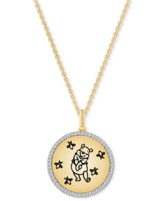 Wonder Fine Jewelry - Diamond Winnie the Pooh Disc 18" Pendant Necklace (1/8 ct. t .w.) in Gold-Plated Sterling Silver