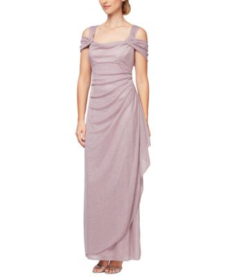 Alex Evenings - Petite Cold-Shoulder Draped Glitter Gown