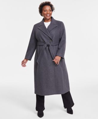 DKNY - Plus Size Notched-Collar Double-Breasted Wrap Coat
