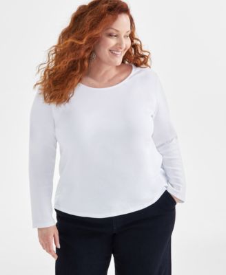 Style & Co - Plus Size Scoop-Neck Long-Sleeve Cotton Top