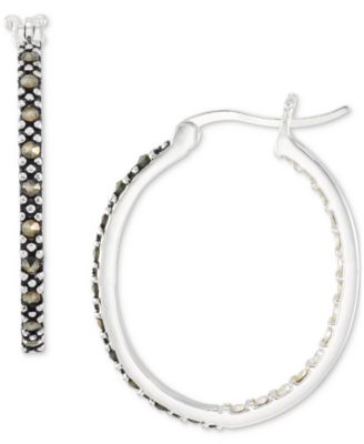 Macy's - Marcasite (1/2 ct. t.w.) & Crystal In & Out Small Hoop Earrings in Sterling Silver, 1"
